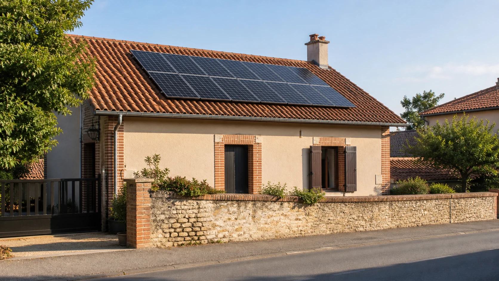 Maison de village du Tarn avec une installation photovoltaïque compacte